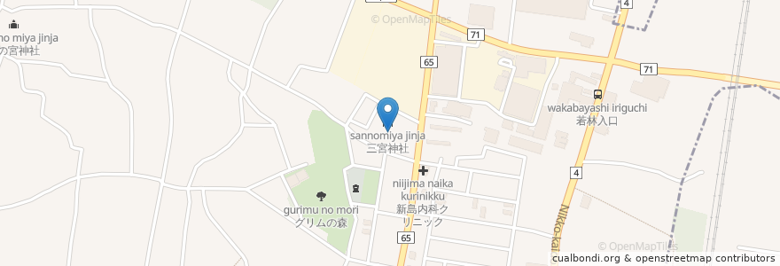 Mapa de ubicacion de 三宮神社 en اليابان, 栃木県, 下野市.