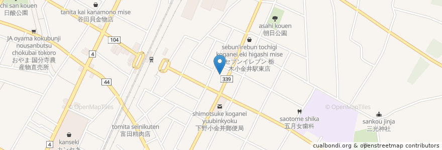 Mapa de ubicacion de 栃木銀行 小金井支店 en Япония, Тотиги, 下野市.