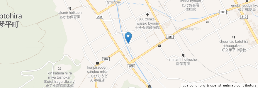 Mapa de ubicacion de 平岡精肉店 en Japón, Prefectura De Kagawa, 仲多度郡, 琴平町.