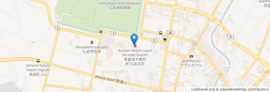 Mapa de ubicacion de 青森地方裁判所 弘前支部 en 日本, 青森県, 弘前市.