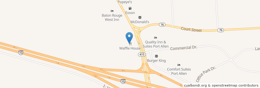 Mapa de ubicacion de Waffle House en États-Unis D'Amérique, Louisiane, West Baton Rouge Parish.