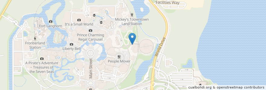Mapa de ubicacion de Tomorrowland Smoking Area en 미국, 플로리다주, Reedy Creek Improvement District, Orange County, Bay Lake.