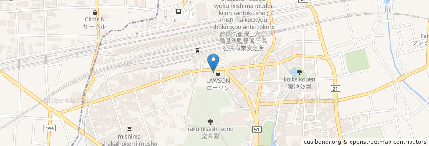 Mapa de ubicacion de 不二家 en 日本, 静岡県, 三島市.