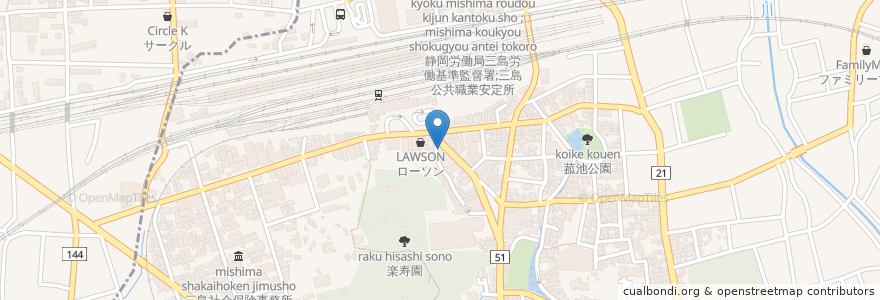 Mapa de ubicacion de のあき中華飯店 en 日本, 静岡県, 三島市.