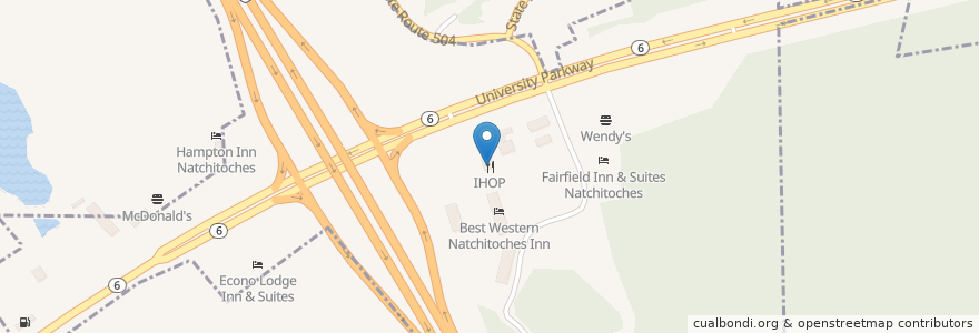 Mapa de ubicacion de IHOP en アメリカ合衆国, ルイジアナ州, Natchitoches Parish, Natchitoches.