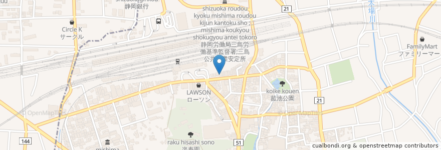 Mapa de ubicacion de 赤から en Japonya, 静岡県, 三島市.