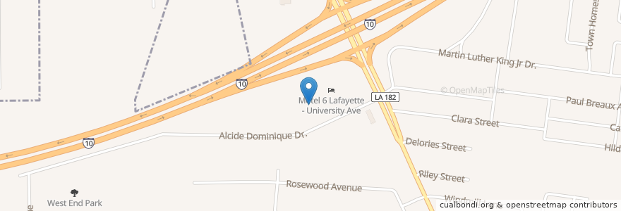 Mapa de ubicacion de Cracker Barrel Old Country Store en アメリカ合衆国, ルイジアナ州, Lafayette Parish, Lafayette.