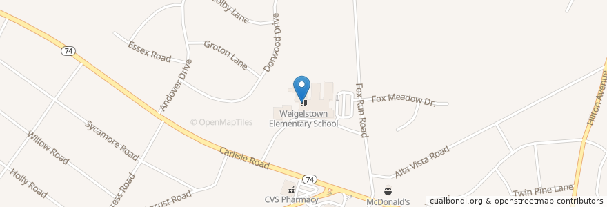 Mapa de ubicacion de Weigelstown Elementary School en アメリカ合衆国, ペンシルベニア州, Dover Township.