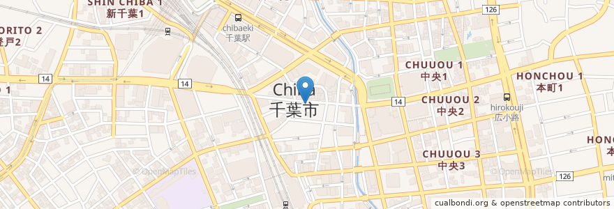 Mapa de ubicacion de 大阪王将 千葉中央店 en اليابان, 千葉県, 千葉市, 中央区.