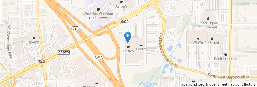 Mapa de ubicacion de Costco Pharmacy en 美利坚合众国/美利堅合眾國, 俄勒冈州/俄勒岡州, Washington County, Tigard.