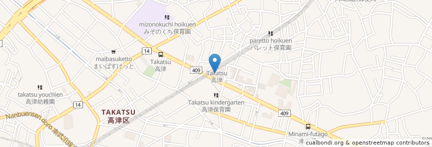 Mapa de ubicacion de 灰吹屋薬局高津西口店 en Japón, Prefectura De Kanagawa, Kawasaki, 高津区.