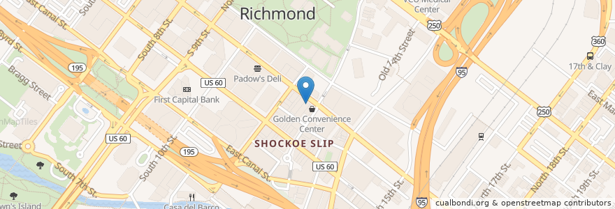 Mapa de ubicacion de Soul Taco - Shockoe Slip en Amerika Birleşik Devletleri, Virjinya, Richmond City.