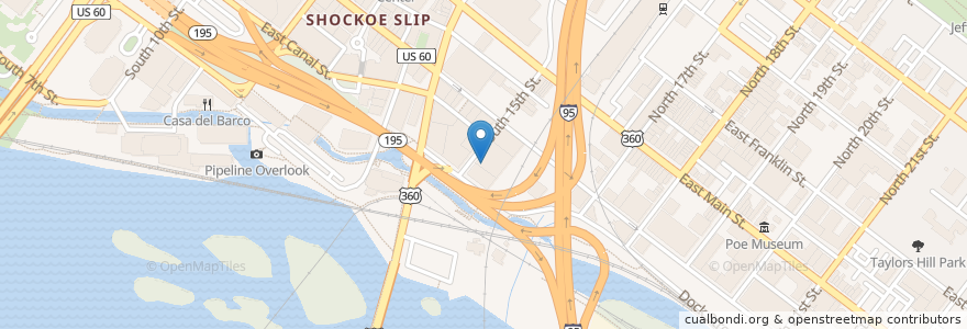 Mapa de ubicacion de Fish Bowl Bistro Bar en Estados Unidos De América, Virginia, Richmond City.