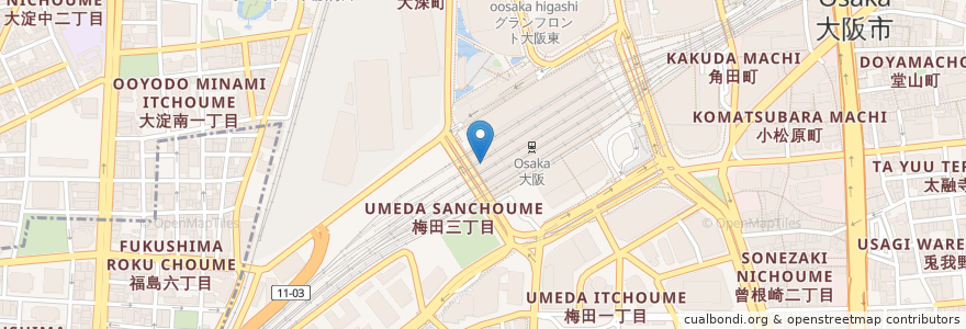Mapa de ubicacion de 回転寿司がんこ en 日本, 大阪府, 大阪市, 北区.