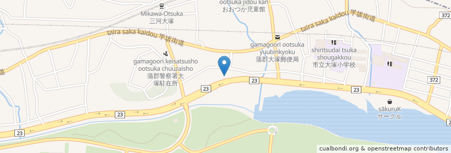 Mapa de ubicacion de 蒲郡信用金庫大塚 en 日本, 愛知県, 蒲郡市.