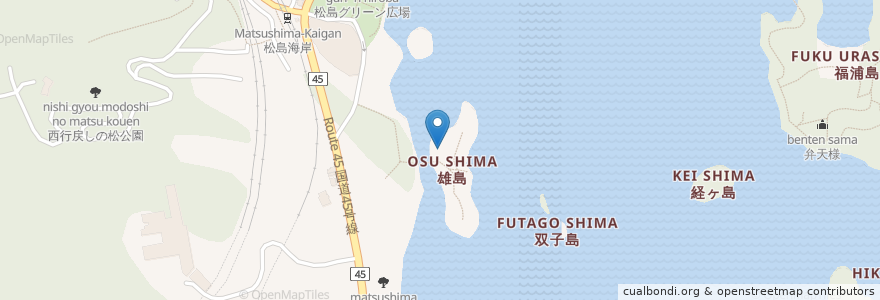 Mapa de ubicacion de 御嶋真珠稲荷大明神 en Japón, Prefectura De Miyagi, 宮城郡, 松島町.
