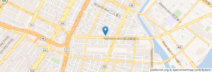Mapa de ubicacion de 名代 宇奈とと en 日本, 東京都, 中央区.