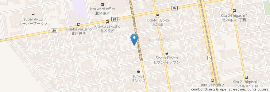 Mapa de ubicacion de Sapporo Kita nijusan Post Office en Japan, Hokkaido Prefecture, Ishikari Subprefecture, Sapporo, Kita Ward.