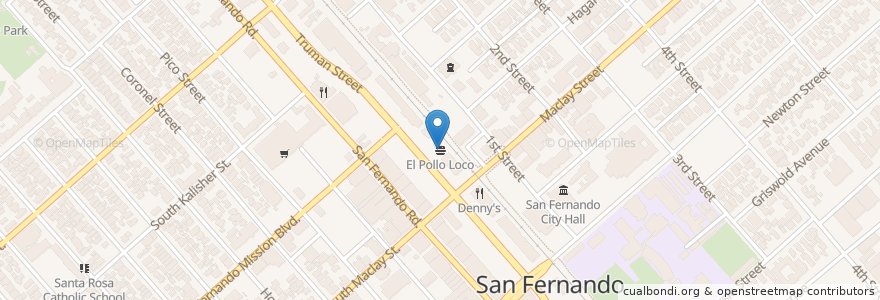Mapa de ubicacion de El Pollo Loco en 미국, 캘리포니아주, Los Angeles County, 로스앤젤레스, San Fernando.