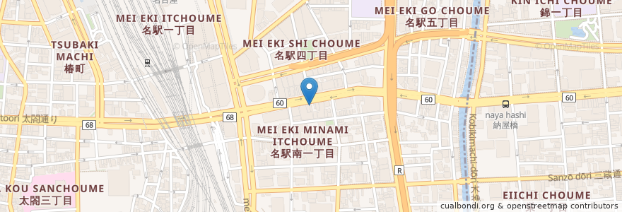 Mapa de ubicacion de うな善 en 日本, 愛知県, 名古屋市, 中村区.