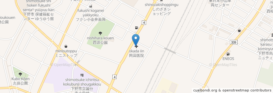 Mapa de ubicacion de 岡田医院 en 일본, 도치기현, 下野市.