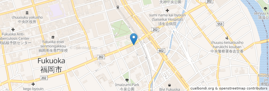 Mapa de ubicacion de Kurume Taiho Ramen en Japan, Fukuoka Prefecture, Fukuoka, Chuo Ward.