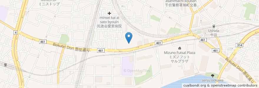 Mapa de ubicacion de Tokyo Kenshu Center en 日本, 東京都, 足立区.