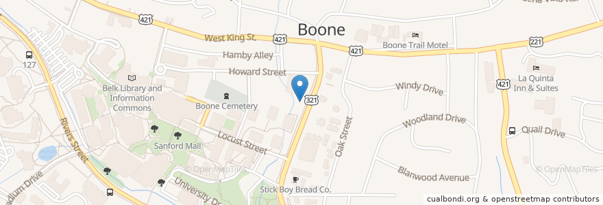 Mapa de ubicacion de GE WattStation en Vereinigte Staaten Von Amerika, Nord-Carolina, Watauga County, Boone.