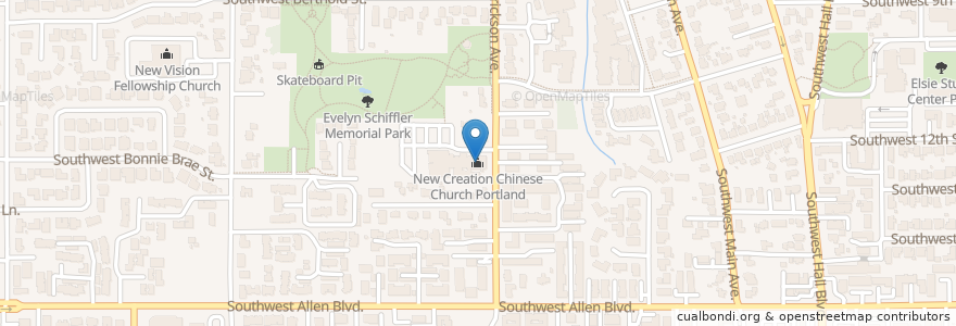 Mapa de ubicacion de 波特兰新造的人教会 en 美利坚合众国/美利堅合眾國, 俄勒冈州/俄勒岡州, Washington County, Beaverton.