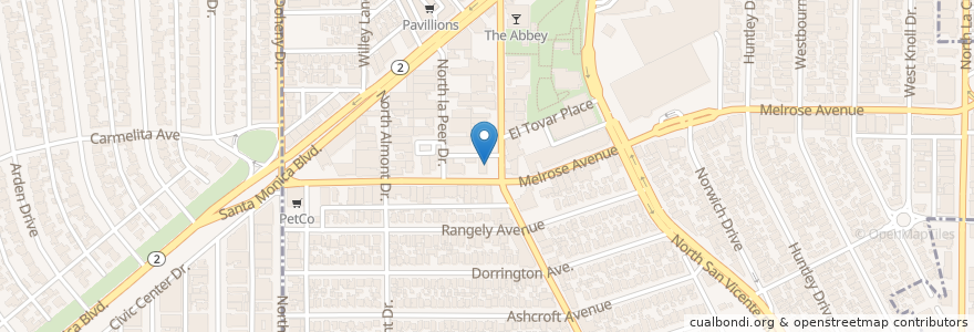 Mapa de ubicacion de Miller Robertson Animal Hospital en 미국, 캘리포니아주, Los Angeles County, 로스앤젤레스, West Hollywood.