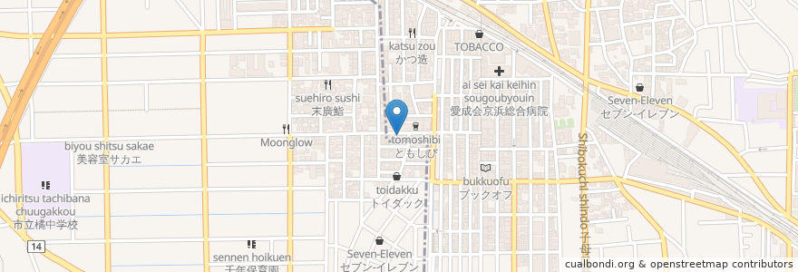 Mapa de ubicacion de タベルナヴァッカ 新城店 （Taverna Vacca） en ژاپن, 神奈川県, 川崎市, 中原区.