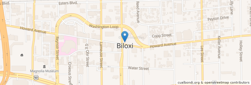 Mapa de ubicacion de The Fillin' Station en Соединённые Штаты Америки, Миссисипи, Harrison County, Biloxi.