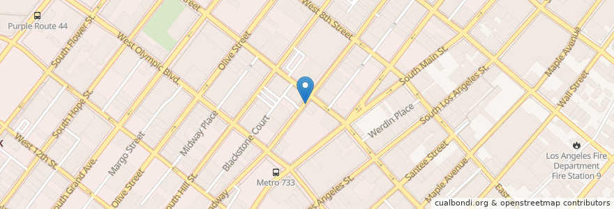 Mapa de ubicacion de Broadway & 9th en アメリカ合衆国, カリフォルニア州, Los Angeles County, ロサンゼルス.