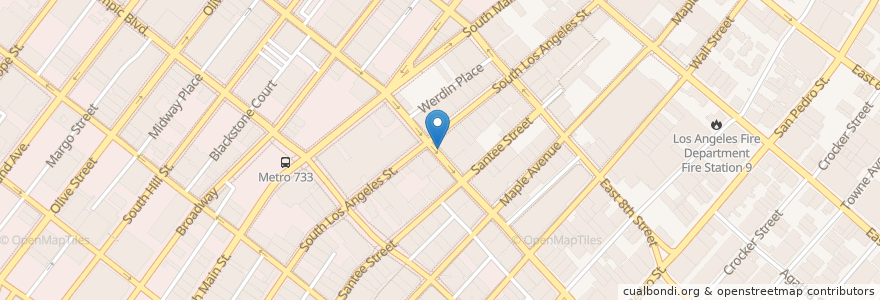 Mapa de ubicacion de 9th & Los Angeles en 미국, 캘리포니아주, Los Angeles County, 로스앤젤레스.
