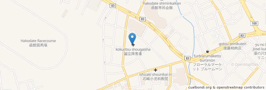 Mapa de ubicacion de 国立障害者 en Japão, 北海道, 渡島総合振興局, 函館市.
