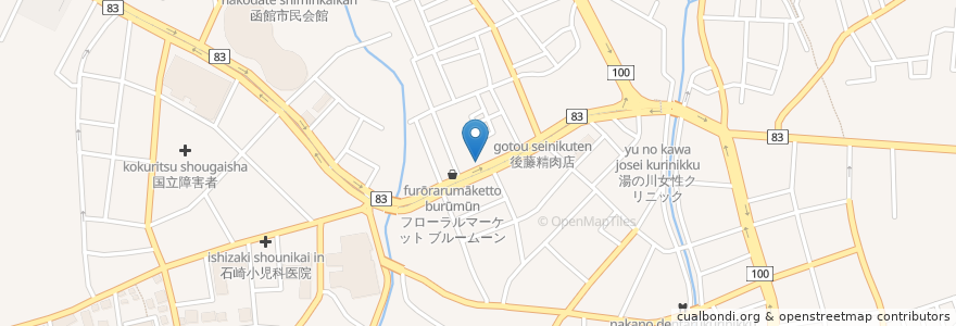 Mapa de ubicacion de 北洋銀行 湯川支店 en اليابان, محافظة هوكايدو, 渡島総合振興局, 函館市.