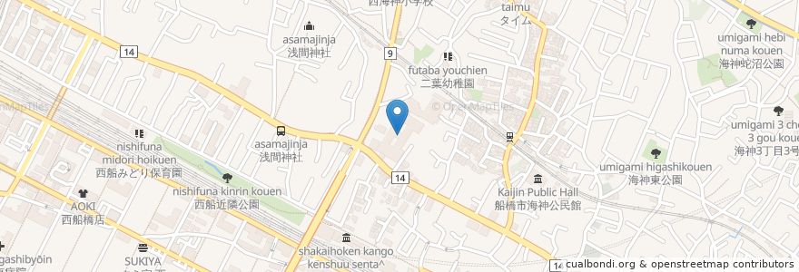 Mapa de ubicacion de 船橋中央病院 en اليابان, 千葉県, 船橋市.
