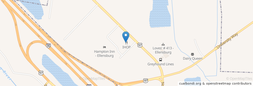 Mapa de ubicacion de IHOP en 미국, 워싱턴, Kittitas County.