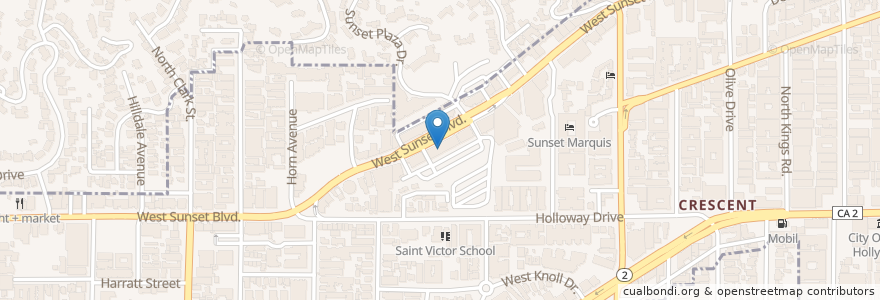 Mapa de ubicacion de Sushiya on Sunset en 미국, 캘리포니아주, Los Angeles County, 로스앤젤레스, West Hollywood.