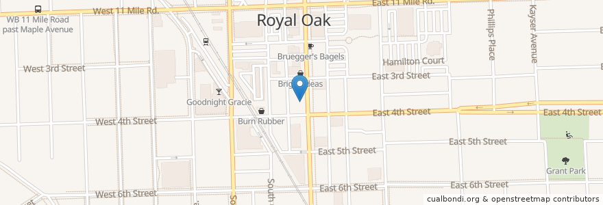 Mapa de ubicacion de Tom's Oyster Bar en 美利坚合众国/美利堅合眾國, 密歇根州, Oakland County, Royal Oak.