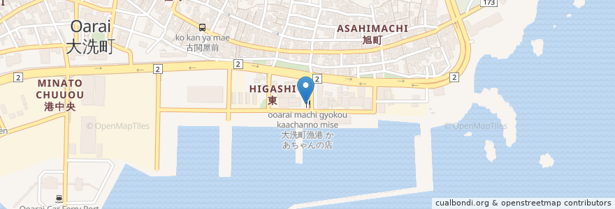 Mapa de ubicacion de 大洗町漁港 かあちゃんの店 en Japan, 茨城県, 東茨城郡, 大洗町.