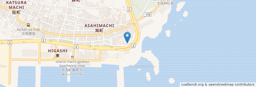 Mapa de ubicacion de 東風 en 日本, 茨城県, 東茨城郡, 大洗町.
