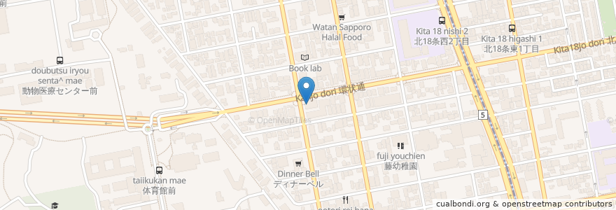 Mapa de ubicacion de 北海道大学前郵便局 en Япония, Хоккайдо, Округ Исикари, Саппоро, Кита.