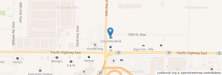 Mapa de ubicacion de Columbia Bank en Amerika Birleşik Devletleri, Vaşington, Pierce County, Fife.
