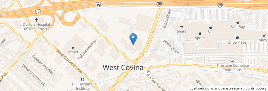 Mapa de ubicacion de West Covina Courthouse en アメリカ合衆国, カリフォルニア州, Los Angeles County, West Covina, West Covina.