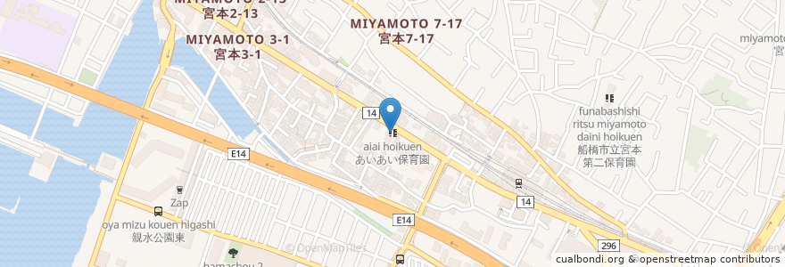 Mapa de ubicacion de あいあい保育園 en Japonya, 千葉県, 船橋市.