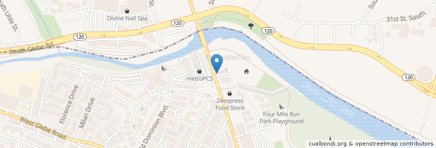 Mapa de ubicacion de Mount Vernon Ave & Four Mile Run Park en 美利坚合众国/美利堅合眾國, 弗吉尼亚州 / 維吉尼亞州 / 維珍尼亞州.