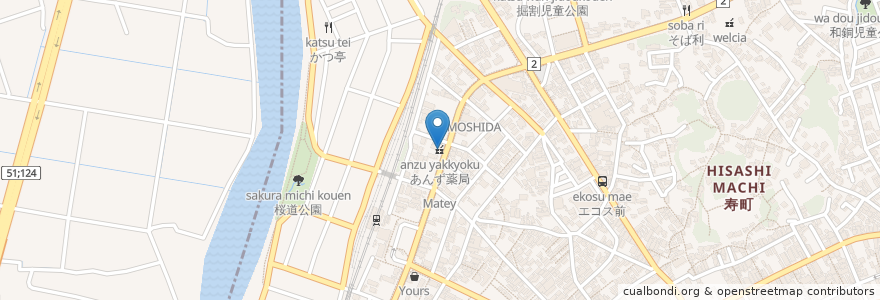 Mapa de ubicacion de あんず薬局 en Japonya, 茨城県, 東茨城郡, 大洗町.