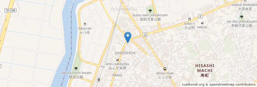 Mapa de ubicacion de 筑波銀行 en 日本, 茨城県, 東茨城郡, 大洗町.