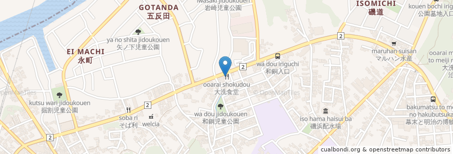 Mapa de ubicacion de 大洗食堂 en 일본, 이바라키현, 東茨城郡, 大洗町.